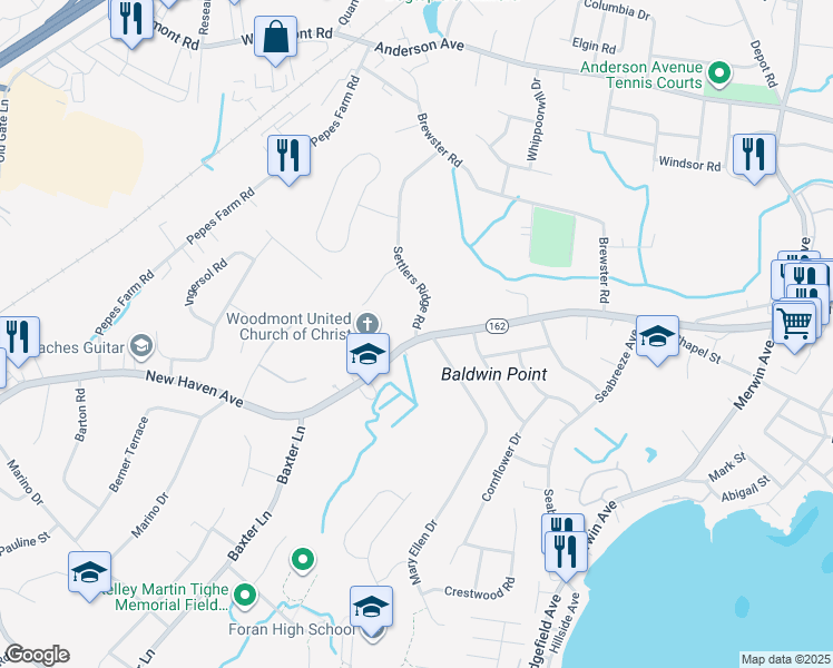 map of restaurants, bars, coffee shops, grocery stores, and more near 1045 New Haven Avenue in Milford