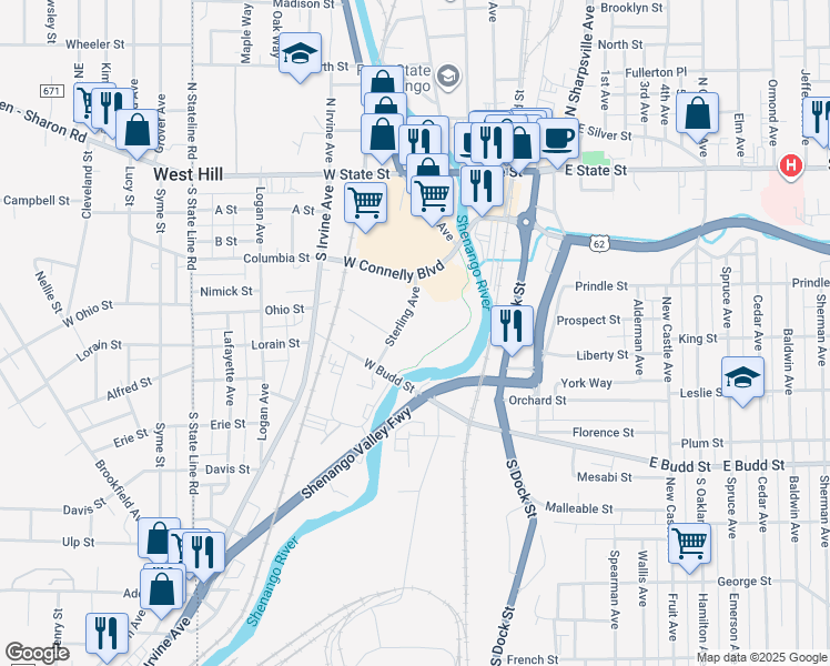 map of restaurants, bars, coffee shops, grocery stores, and more near 275 Sterling Avenue in Sharon