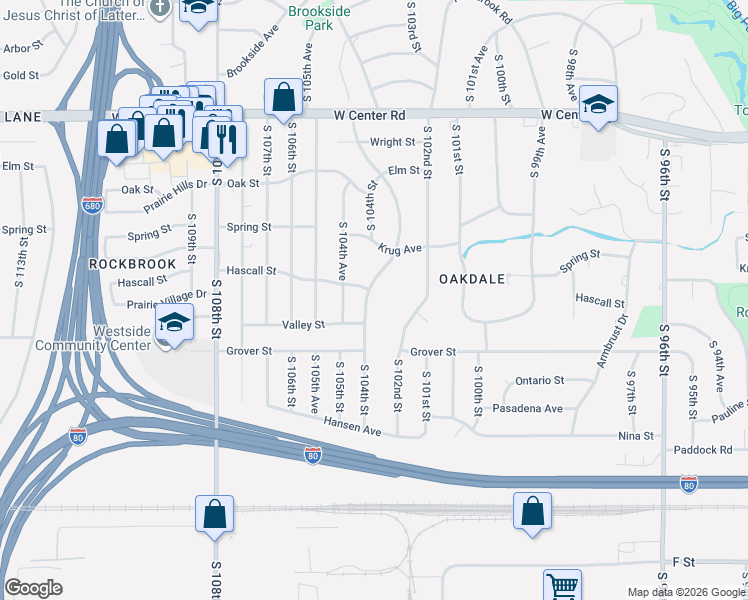 map of restaurants, bars, coffee shops, grocery stores, and more near 3405 Bridgeford Road in Omaha
