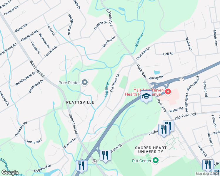 map of restaurants, bars, coffee shops, grocery stores, and more near 230a Toll House Lane in Fairfield