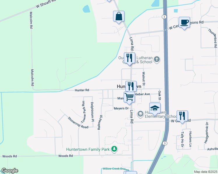 map of restaurants, bars, coffee shops, grocery stores, and more near 2335 Edgerton Street in Huntertown