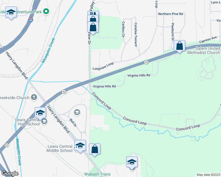 map of restaurants, bars, coffee shops, grocery stores, and more near 18 Virginia Hills Road in Council Bluffs