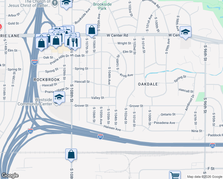 map of restaurants, bars, coffee shops, grocery stores, and more near 3294 South 104th Avenue in Omaha