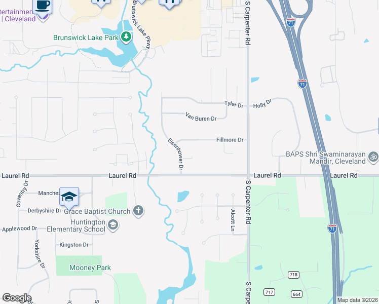 map of restaurants, bars, coffee shops, grocery stores, and more near 3320 Fillmore Drive in Brunswick
