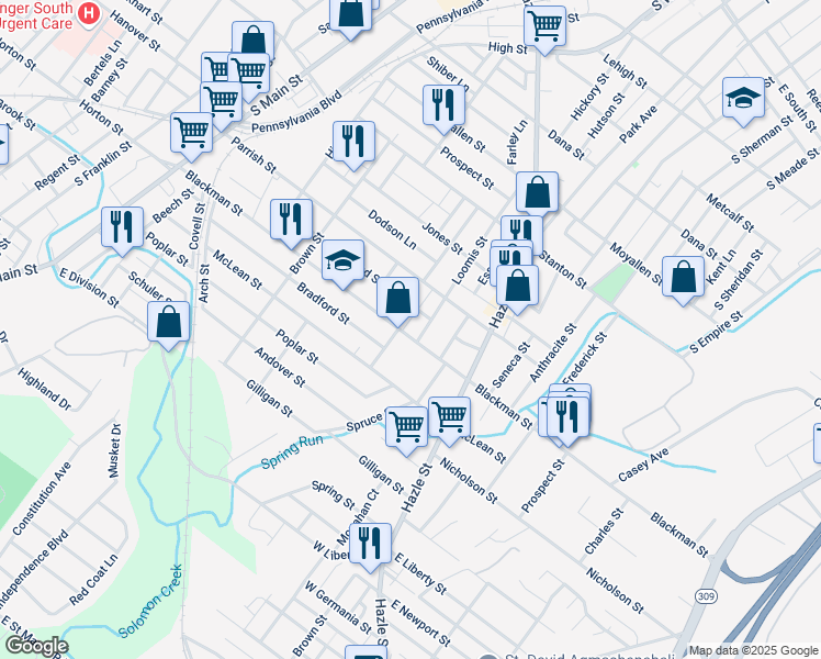map of restaurants, bars, coffee shops, grocery stores, and more near 165-171 Holland Street in Wilkes-Barre