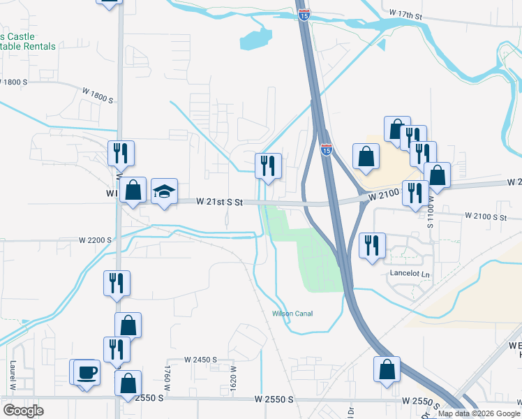 map of restaurants, bars, coffee shops, grocery stores, and more near in Marriott-Slaterville