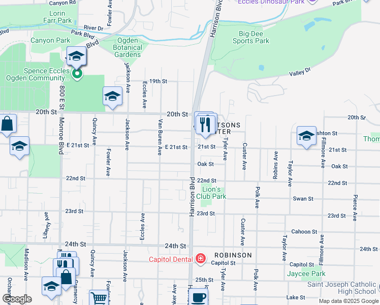 map of restaurants, bars, coffee shops, grocery stores, and more near in Ogden