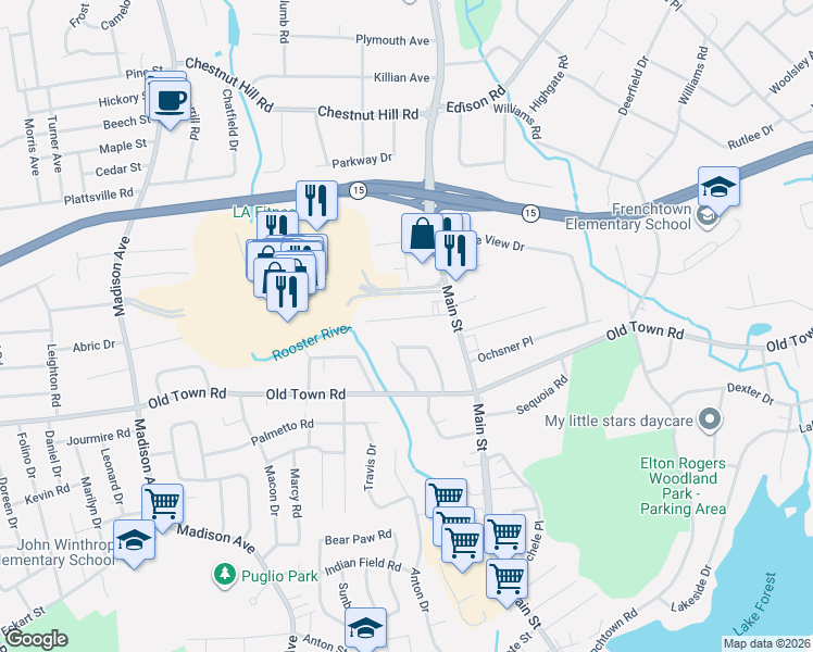 map of restaurants, bars, coffee shops, grocery stores, and more near 19 Gorham Place in Trumbull
