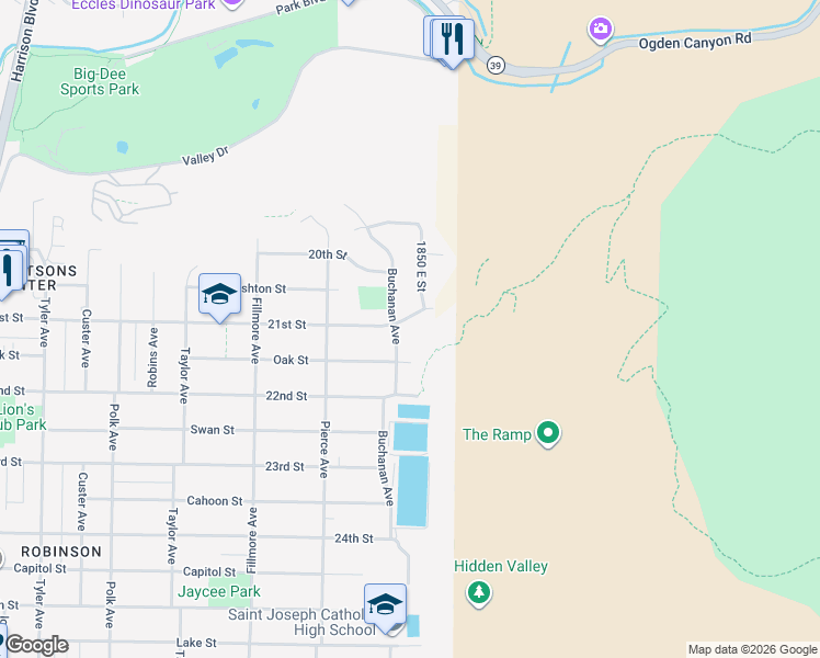 map of restaurants, bars, coffee shops, grocery stores, and more near 1810 21st Street in Ogden