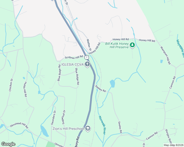 map of restaurants, bars, coffee shops, grocery stores, and more near 526 Danbury Road in Wilton