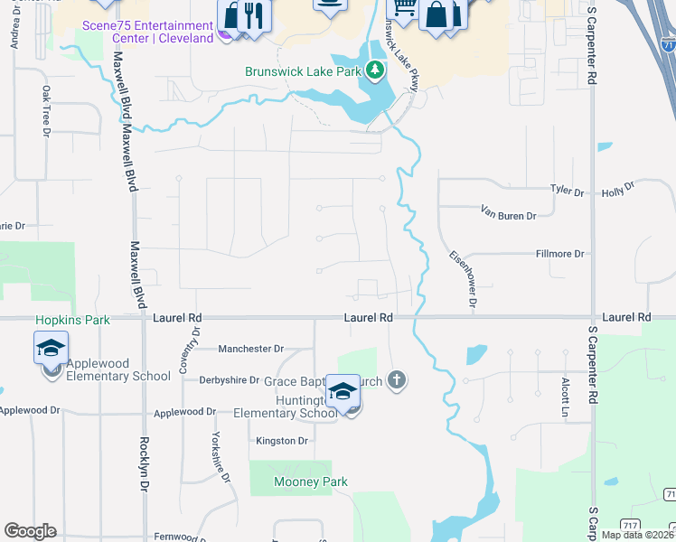 map of restaurants, bars, coffee shops, grocery stores, and more near 3527 Monterey Circle in Brunswick