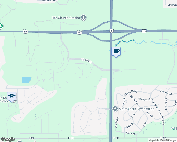 map of restaurants, bars, coffee shops, grocery stores, and more near 3110 South 204th Street in Omaha