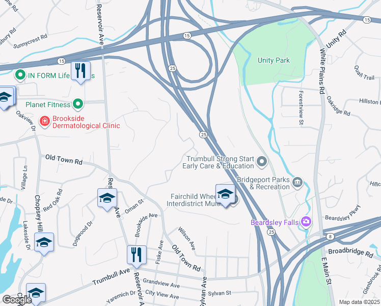 map of restaurants, bars, coffee shops, grocery stores, and more near 100 Avalon Gates in Trumbull
