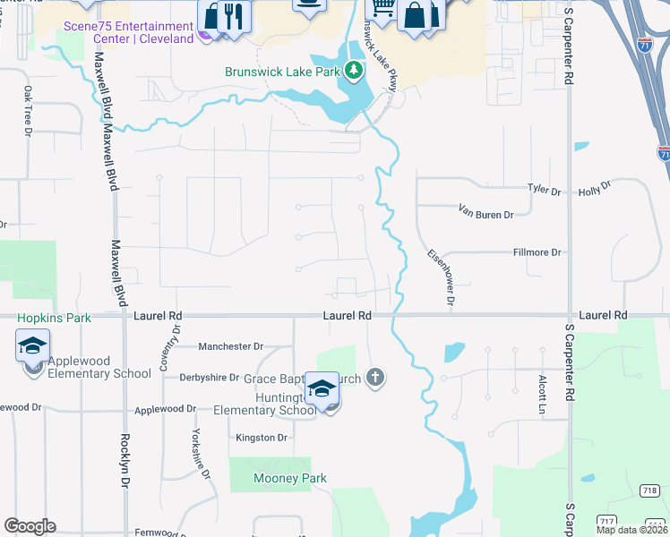 map of restaurants, bars, coffee shops, grocery stores, and more near 3527 Monterey Circle in Brunswick