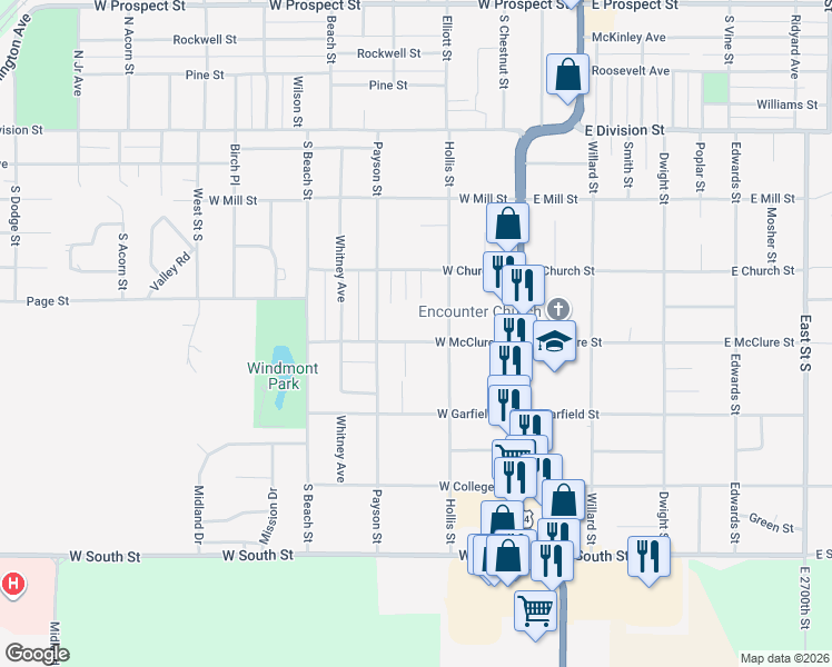 map of restaurants, bars, coffee shops, grocery stores, and more near 232 West McClure Street in Kewanee