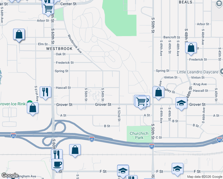 map of restaurants, bars, coffee shops, grocery stores, and more near 5210 Hascall Street in Omaha