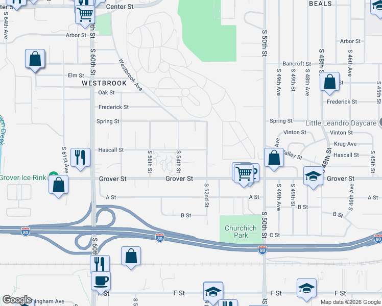 map of restaurants, bars, coffee shops, grocery stores, and more near 5318 Hascall Street in Omaha