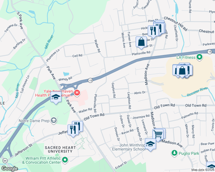 map of restaurants, bars, coffee shops, grocery stores, and more near 329 Plattsville Road in Trumbull