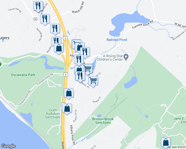 map of restaurants, bars, coffee shops, grocery stores, and more near 6 Dove Court in Cortlandt