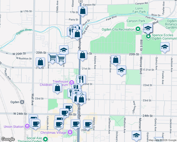 map of restaurants, bars, coffee shops, grocery stores, and more near 449 21st Street in Ogden