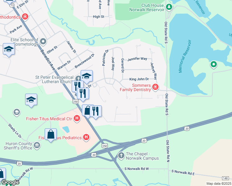 map of restaurants, bars, coffee shops, grocery stores, and more near 44 Executive Drive in Norwalk