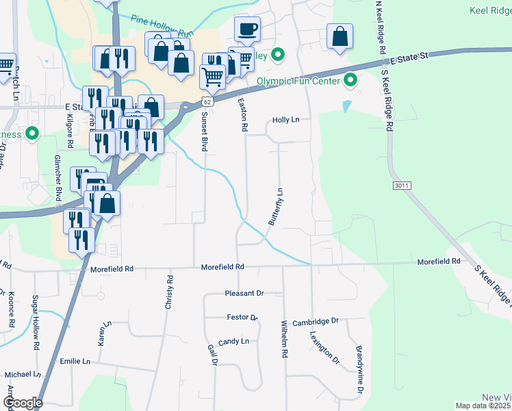 map of restaurants, bars, coffee shops, grocery stores, and more near 300 Butterfly Lane in Hermitage