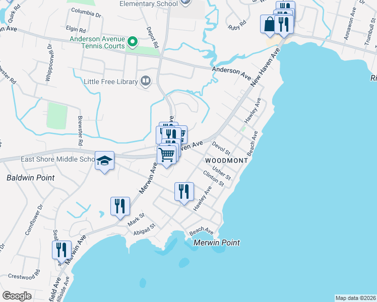 map of restaurants, bars, coffee shops, grocery stores, and more near 37 Dunbar Road in Milford