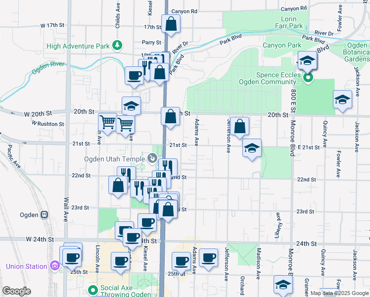 map of restaurants, bars, coffee shops, grocery stores, and more near 440 21st Street in Ogden