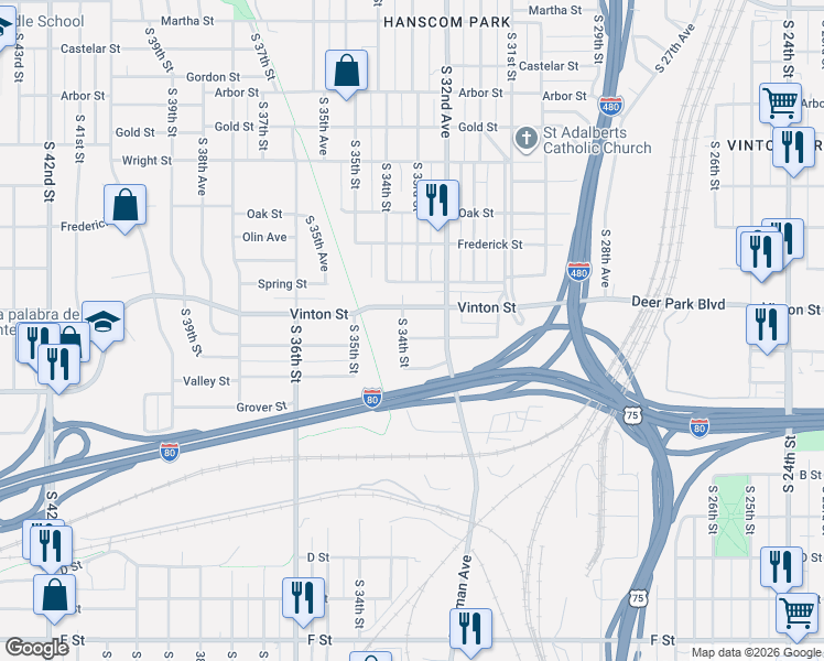 map of restaurants, bars, coffee shops, grocery stores, and more near 3264 Hascall Street in Omaha
