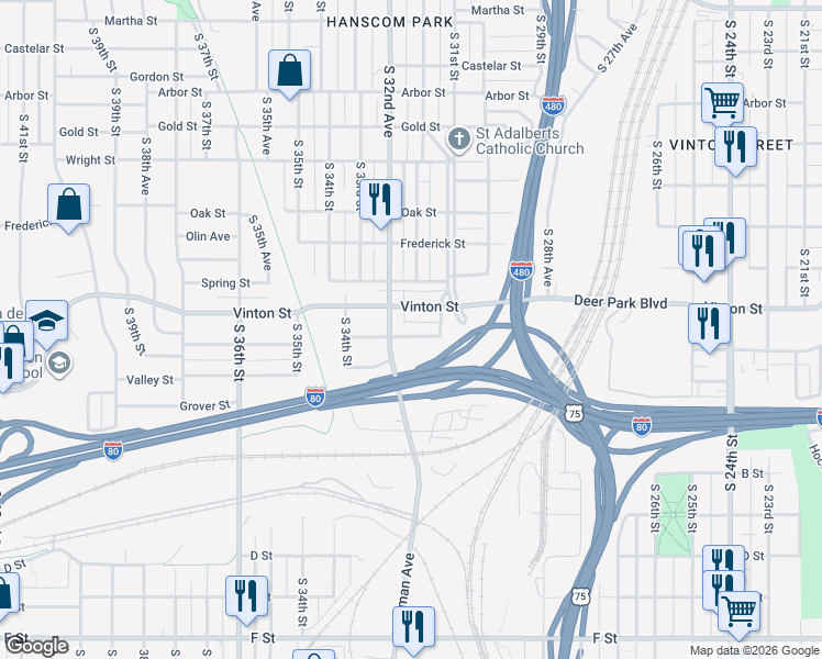 map of restaurants, bars, coffee shops, grocery stores, and more near 3126 Hascall Street in Omaha