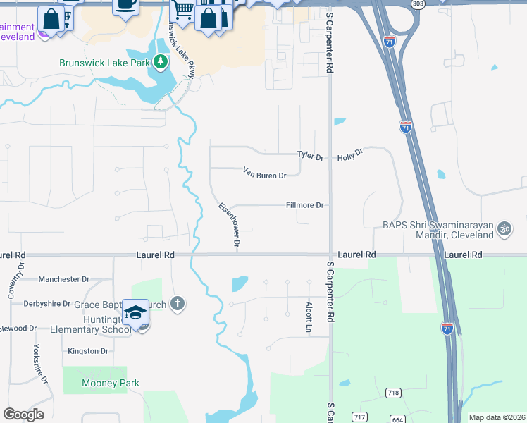 map of restaurants, bars, coffee shops, grocery stores, and more near 3320 Fillmore Drive in Brunswick