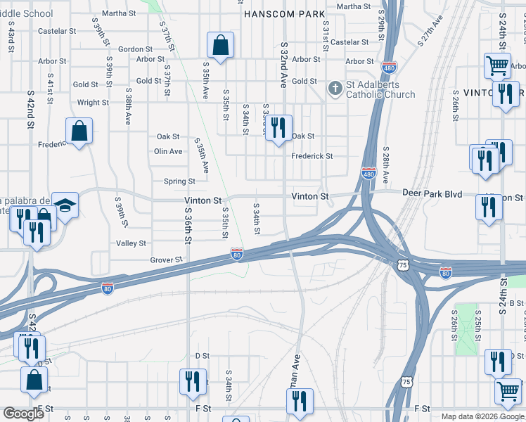 map of restaurants, bars, coffee shops, grocery stores, and more near 3264 Hascall Street in Omaha