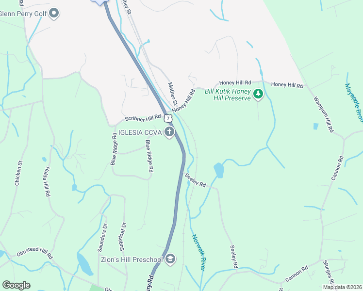 map of restaurants, bars, coffee shops, grocery stores, and more near 526 Danbury Road in Wilton
