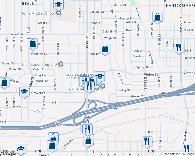 map of restaurants, bars, coffee shops, grocery stores, and more near 4082 Valley Street in Omaha