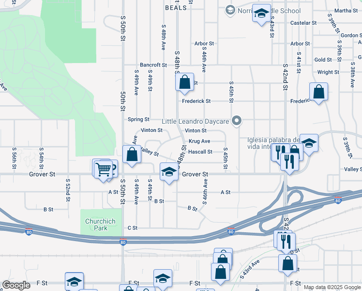 map of restaurants, bars, coffee shops, grocery stores, and more near 3270 South 48th Street in Omaha