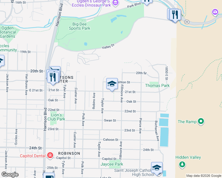 map of restaurants, bars, coffee shops, grocery stores, and more near 1534 21st Street in Ogden