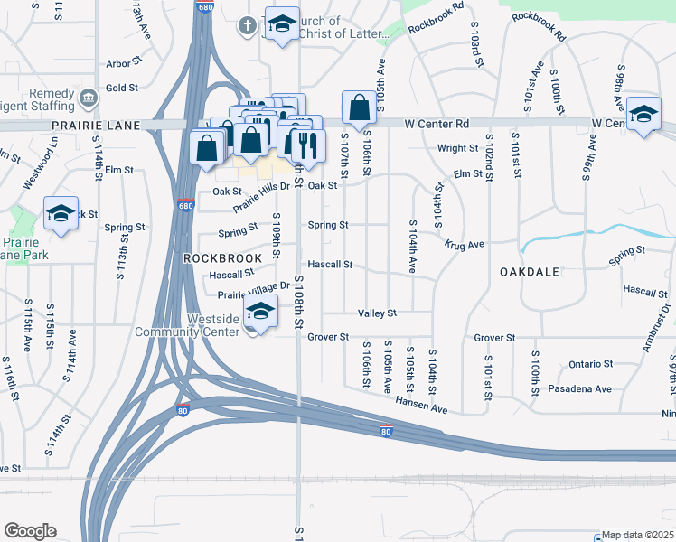 map of restaurants, bars, coffee shops, grocery stores, and more near 3306 S 107th St in Omaha