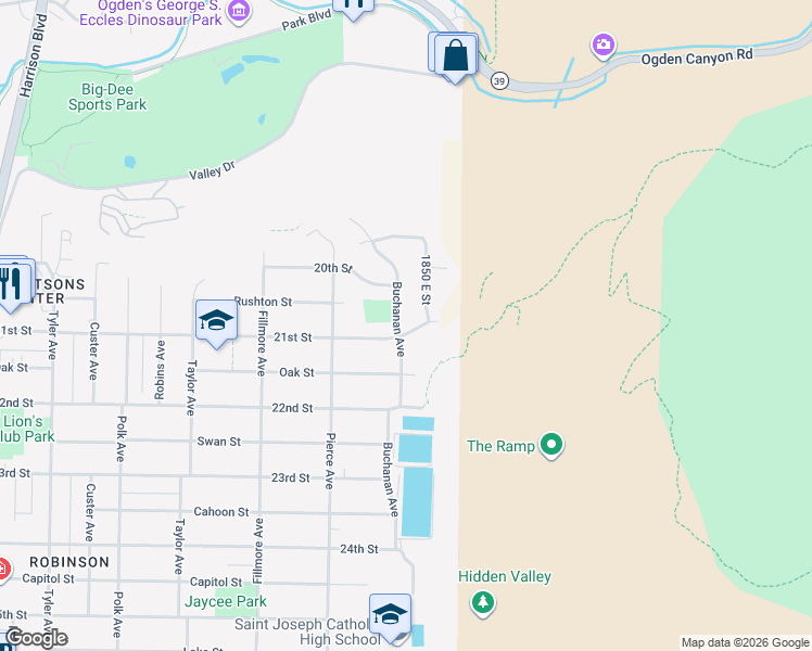 map of restaurants, bars, coffee shops, grocery stores, and more near 1810 21st Street in Ogden
