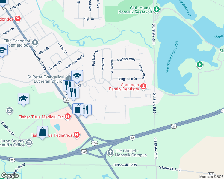 map of restaurants, bars, coffee shops, grocery stores, and more near 44 Executive Drive in Norwalk