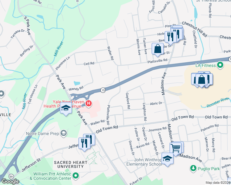 map of restaurants, bars, coffee shops, grocery stores, and more near 329 Plattsville Road in Trumbull