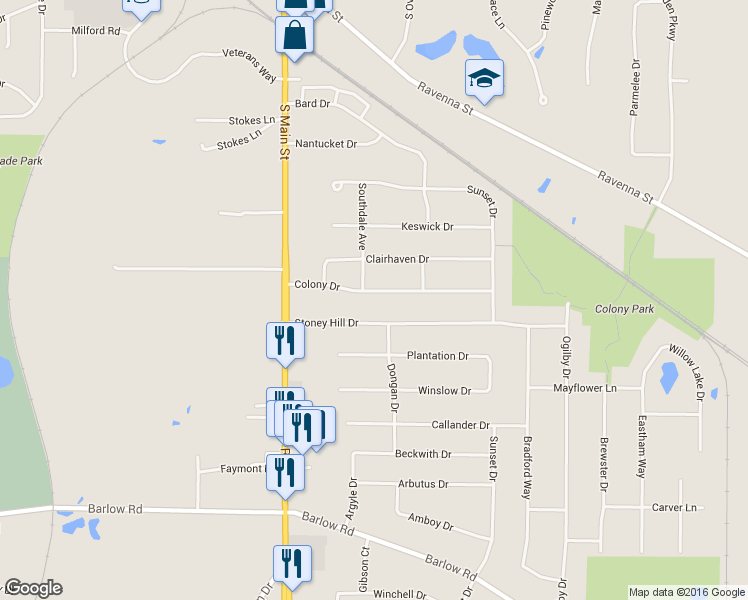 map of restaurants, bars, coffee shops, grocery stores, and more near 70 Colony Drive in Hudson