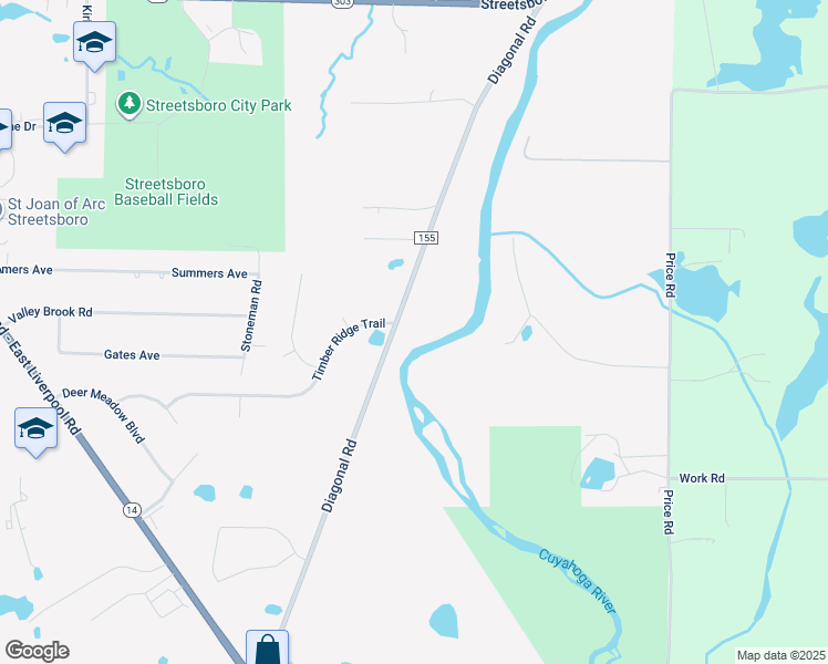 map of restaurants, bars, coffee shops, grocery stores, and more near 8800 Diagonal Road in Streetsboro