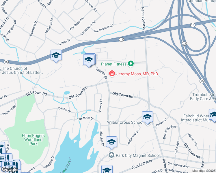 map of restaurants, bars, coffee shops, grocery stores, and more near 1555 Old Town Road in Trumbull