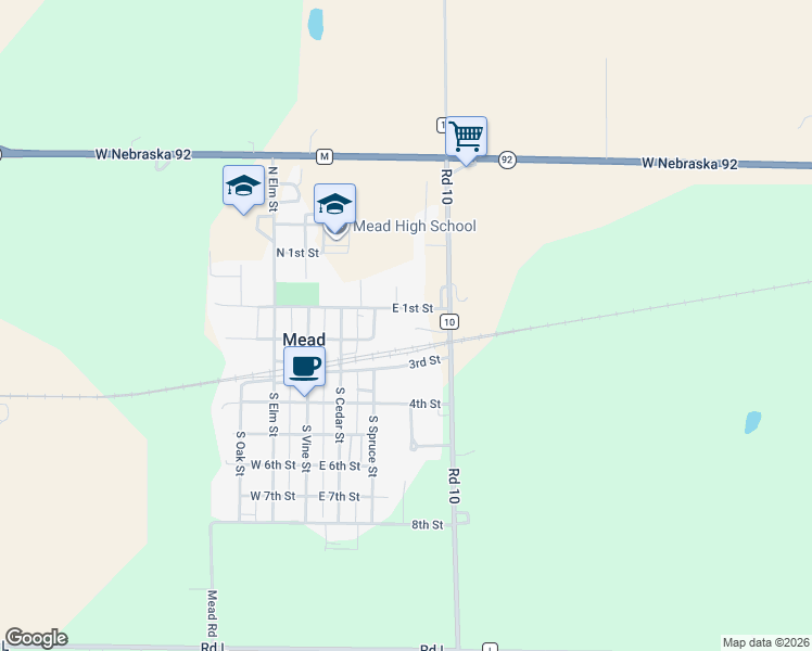 map of restaurants, bars, coffee shops, grocery stores, and more near 1567 County Road 10 in Mead