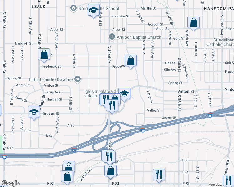 map of restaurants, bars, coffee shops, grocery stores, and more near 3120 South 41st Street in Omaha