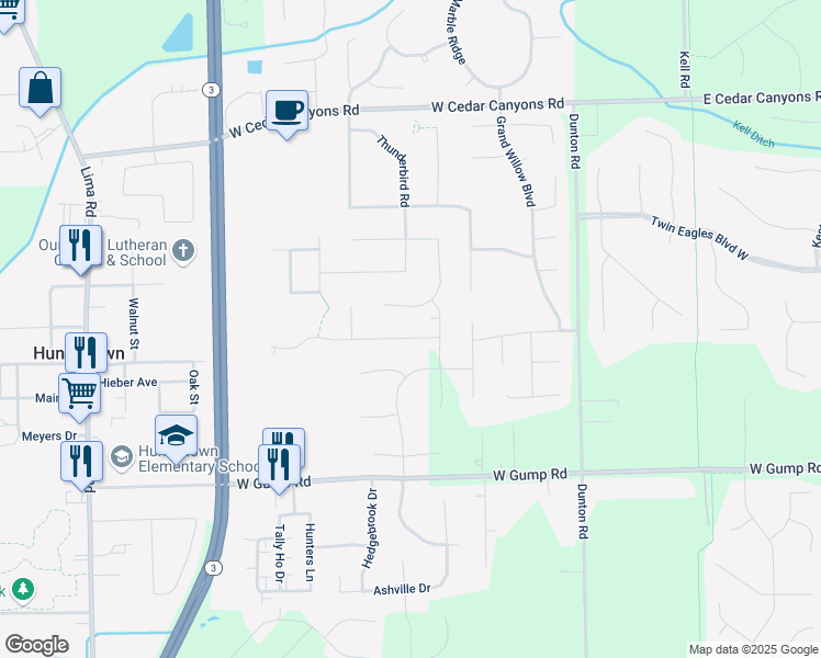 map of restaurants, bars, coffee shops, grocery stores, and more near 1236 Monte Carlo Drive in Huntertown