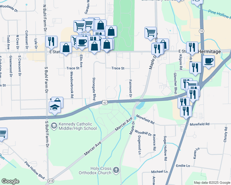 map of restaurants, bars, coffee shops, grocery stores, and more near 2273-2441 Shenango Valley Freeway in Hermitage