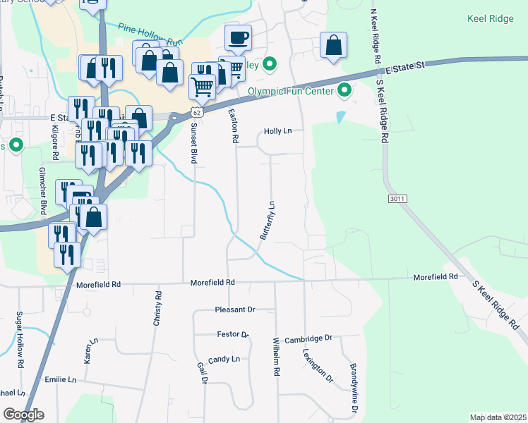 map of restaurants, bars, coffee shops, grocery stores, and more near 300 Butterfly Lane in Hermitage