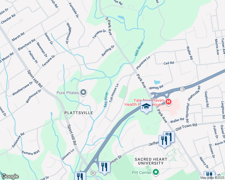 map of restaurants, bars, coffee shops, grocery stores, and more near 230a Toll House Lane in Fairfield