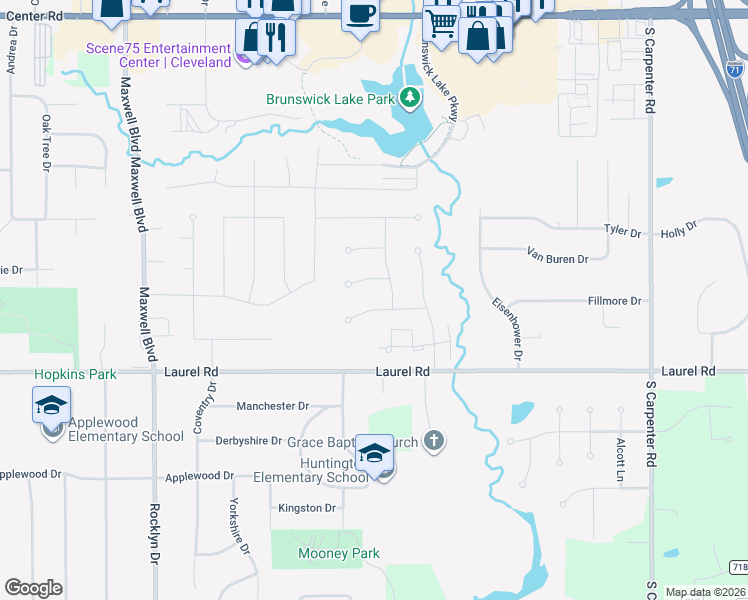 map of restaurants, bars, coffee shops, grocery stores, and more near 3527 Monterey Circle in Brunswick